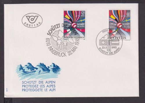 Briefmarken Österreich Schweiz Europa 1992 Schützt die Alpen