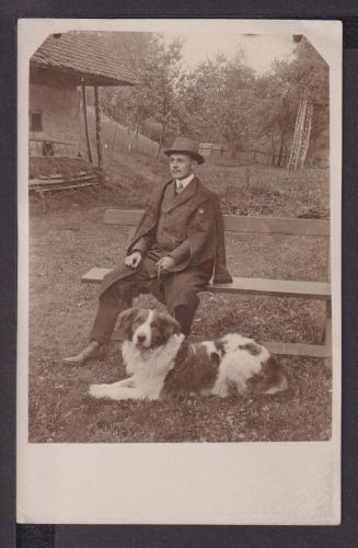 Ansichtskarte Jagd Jäger mit Hund 1910