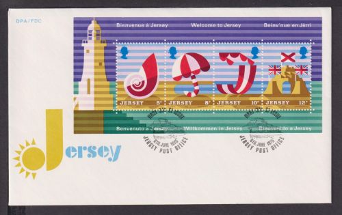 Briefmarken Jersey Großbritannien Europa Brief Block 1975 Willkommen in Jersey