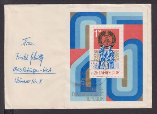 Briefmarken DDR Deutschland Brief Block 1974 25 Jahre DDR