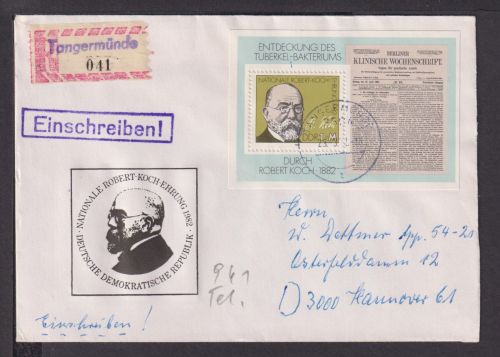 Briefmarken DDR Deutschland Brief Block 1982 Robert Koch Entdeckung Tuberkel Baz