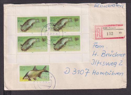 Briefmarken DDR Deutschland Brief Block 1987 Fische