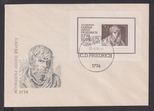Briefmarken DDR Deutschland Brief Block 1974 Caspar David Friedrich