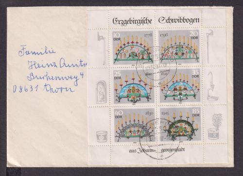 Briefmarken DDR Deutschland Brief Block 1987 Erzgebirgische Schwibbogen