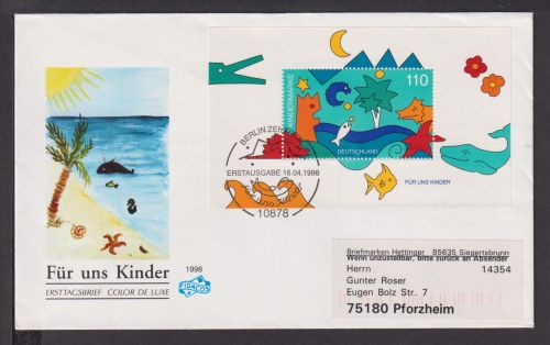 Briefmarken Deutschland Brief Block 1998 Für uns Kinder