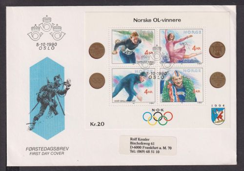 Briefmarken Norwegen Europa Brief Block 1990 Norwegische Olympia Sieger