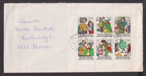 Briefmarken DDR Deutschland Brief Block 1977 Sechse kommen durch die ganze Welt