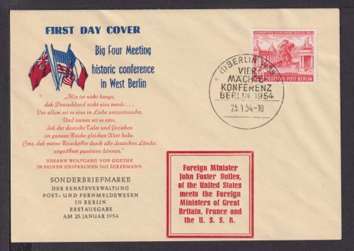 Berlin Brief 116 Viermächte Konferenz sehr inter. FDC mit noblen Prägezudruck R7