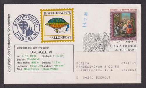 Flugpost Airmail Österreich Europa 1988 SST Weihnachts Ballonpost