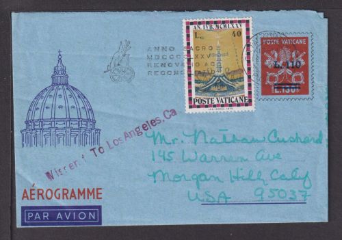 Flugpost Airmail Vatikan 1978 Aufdruck Aerogramme Ganzsache Morgan Hill USA