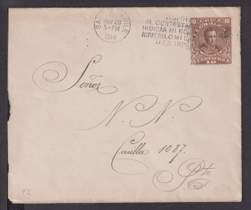 Brief Chile Übersee Ganzsache 1914 Santiago