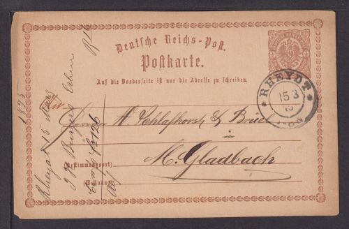 Deutsches Reich Brustschild Ganzsache P1 K2 Rheydt Rheinland Mönchengladbach