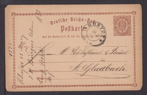 Deutsches Reich Brustschild Ganzsache P1 K2 Rheydt Rheinland Mönchengladbach