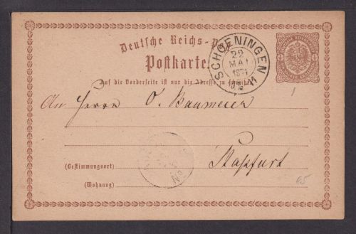 Deutsches Reich Brustschild Ganzsache P1 K2 Schöningen Ausgabe 1873