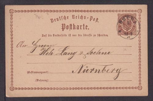 Deutsches Reich Brustschild Ganzsache P1 Gotha nach Nürnberg 3 Uhr Nachts