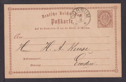 Deutsches Reich Brustschild Ganzsache P 1 K2 Dornum nach Emden Ausgabe 1873