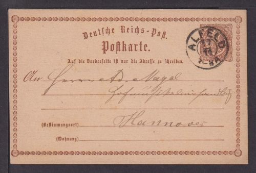 Deutsches Reich Brustschild Ganzsache P 1 K2 Alfeld nach Hannover Ausgabe 1873