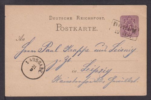 Deutsches Reich Ziffer Ganzsache 5 Pfge. R2 Dorum Stade nach Leipzig