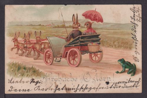 Ansichtskarte Glückwunsch Ostern Raab Österreich Linz Frosch Hasen Osterhase