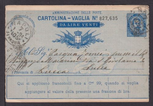 Italien Ganzsache Postanweisung Neapel Lucca