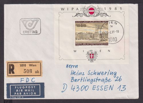Flugpost R Brief Wien Österreich EF Block 5 WIPA Philatelie Essen Briefmarken