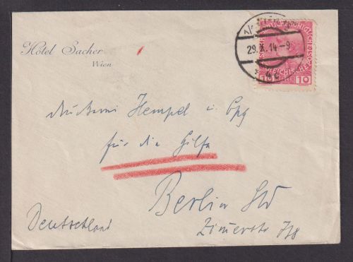 Hotel Zensur Brief Sacher Wien Österreich Berlin mit intaktem Adler Brustschild
