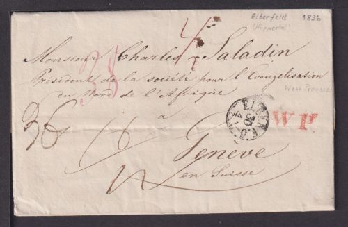 Bahnpost Altdeutschland Preussen Auslands Brief K1 ELBERF 6-7 + roter L1 WP. für