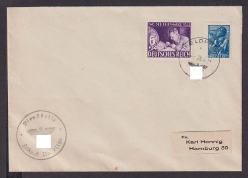 Feldpost Deutsches Reich Brief Stempel Dienststelle 1942 Hamburg