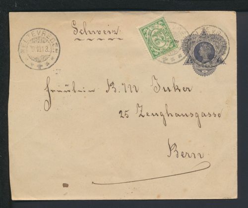 Niederländisch Indien Ganzsache plus ZUF Weltevreden 1913 Bern Schweiz