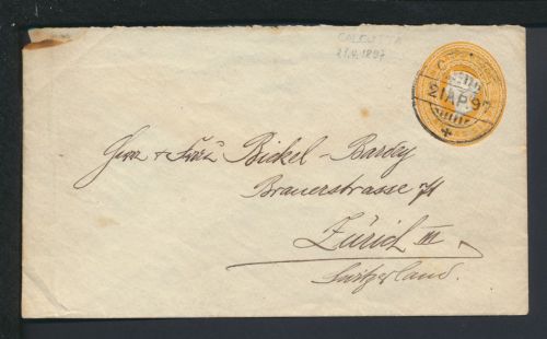 Kalkutta Indien Ganzsache Queen Victoria 2 A and 6 P. 1897 Zürich Schweiz