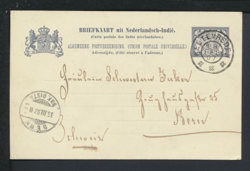 Ganzsache Weltevreden Niederländisch Indien 1907 Bern Schweiz