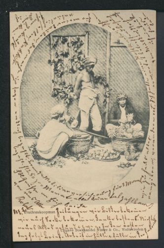 Ansichtskarte Weltevreden Niederländisch Indien Früchteverkauf 1906 Bern Schweiz