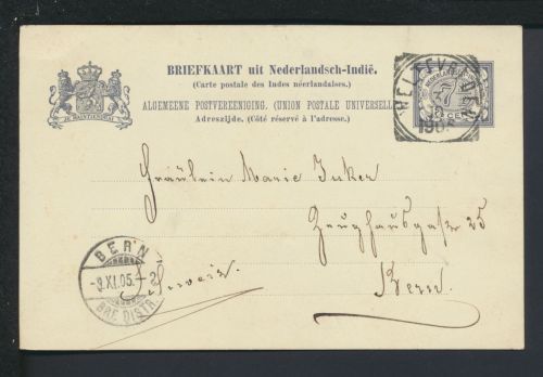Ganzsache Weltevreden Niederländisch Indien 1905 Bern Schweiz
