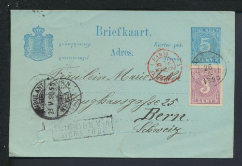 Schiffspost Ganzsache Sumatra Niederländisch Indien 1890 Bern Schweiz
