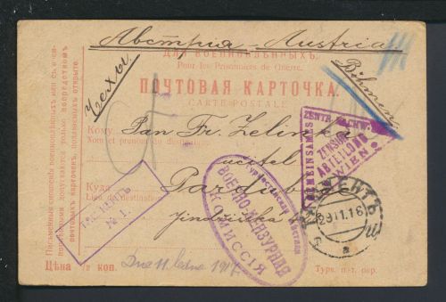 Kriegsgefangenenpost Russland 1916 via Wien n Pardubice Böhmen Tschechien