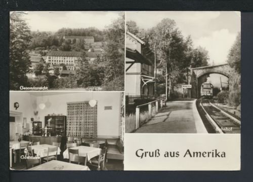 Ansichtskarte Amerika Penig Sachsen Bahnhof Gesamtansicht Gaststube