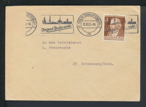 Berlin Brief selt. SST Vergesst Berlin nicht 1953 Rotenburg Niedersachsen