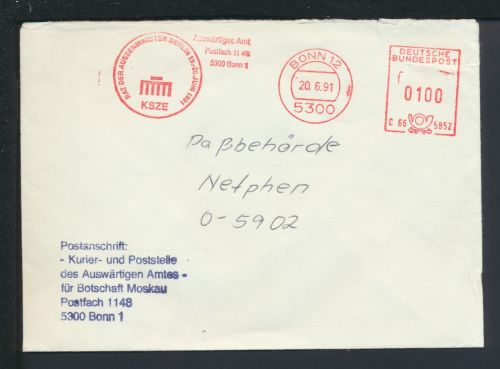 Bund Brief AFS Freistempel Auswärtiges Amt Bonn Netphen NRW Brandenburger Tor