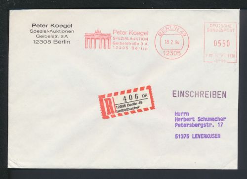 Bund Brief AFS Freistempel Selbstbucher R-Zettel Fa Koegel Berlin Leverkusen