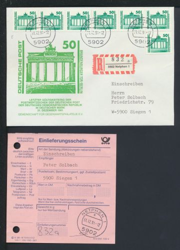 DDR Bund R-Brief Netphen NRW 1991 Siegen Letzter Gültigkeitstag der