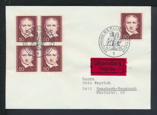 Berlin Express Brief MEF 482 Viererblock selt SST G Schadow Berlin 1975 Ransbach