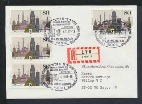 Bund R-Brief selt SST 750 Jahre Berlin 1987 Köln NRW Espoo Finnland