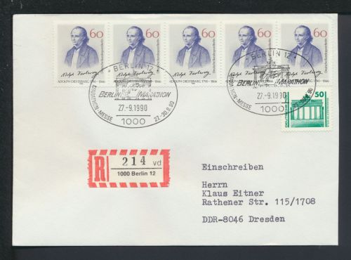 Berlin R-Brief selt SST Berlin Marathon 1990 Dresden Sachsen Brandenburger Tor