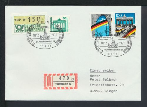 Bund R-Brief SST 200 Jahre Brandenburger Tor Berlin 1991 Siegen NRW