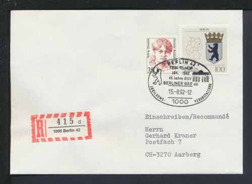 Bund R-Brief SST 45 Jahre Berliner Bär e.V. Berlin 1992 Aarberg Schweiz