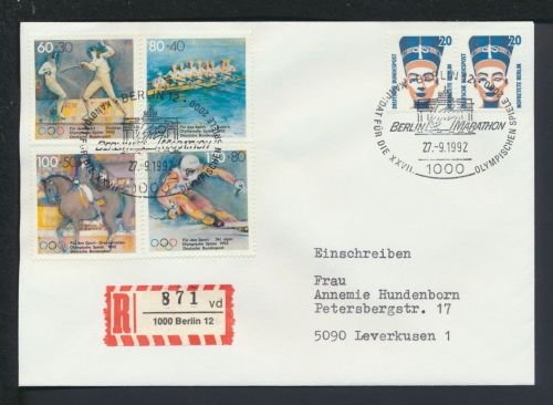 Bund R-Brief SST Berlin Marathon 1992 Leverkusen NRW Brandenburger Tor