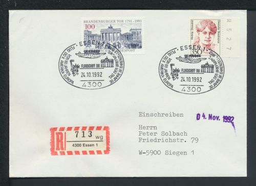 Bund R-Brief selt SST Flugschiff DO X Essen NRW 1992 Siegen Brandenburger Tor