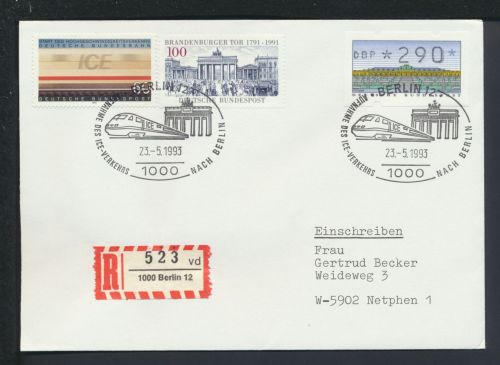 Bund R-Brief selt SST Aufnahme des ICE Verkehrs nach Berlin 1993 Berlin Netphen