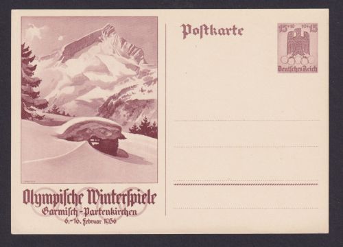 Deutsches Reich Künstler Ganzsache Sport Olympia Winterspiele Garmisch