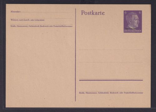 Besetzung Ostland Weltkrieg Ganzsache P 2 Aufdruck Hitler 6 Pfg. Deutsches Reich